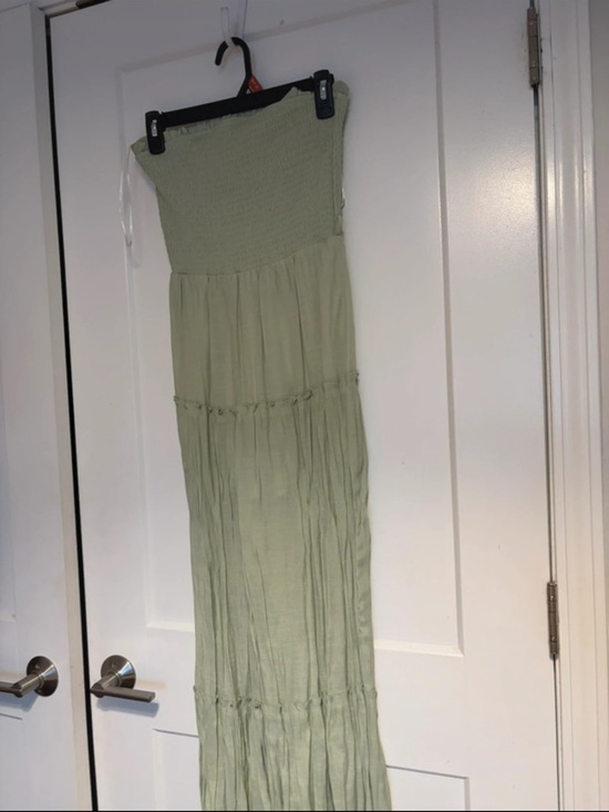 Lovetree Pants - Strapless Light Green Smocked Maxi Jumpsuit